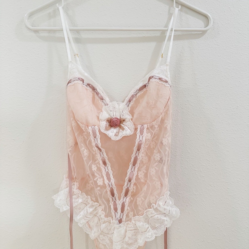 Vintage Lace Coquette Cottagecore Mermaidcore Fairy Bow Lace Bodysuit S